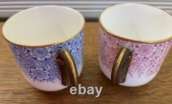 Antique 1886 Royal Worcester 2 Bone China Demitasse Cups & Saucers Blue & Pink