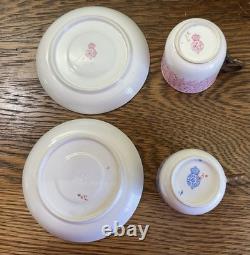 Antique 1886 Royal Worcester 2 Bone China Demitasse Cups & Saucers Blue & Pink