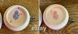 Antique 1886 Royal Worcester 2 Bone China Demitasse Cups & Saucers Blue & Pink