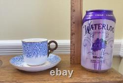 Antique 1886 Royal Worcester 2 Bone China Demitasse Cups & Saucers Blue & Pink