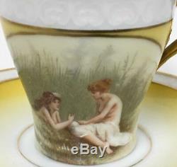 Antique 1891 Rosenthal Art Nouveau Demitasse Cup saucer semi nude woman teacup