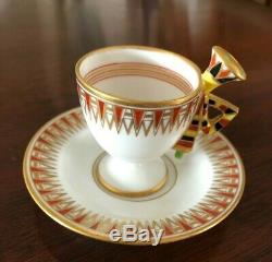 Antique 1900s GINORI Italy Hand Painted Demitasse Cup Saucer Kheveni Egyptomania