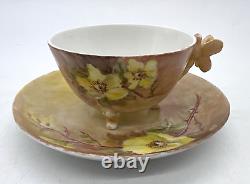 Antique 1900s Guerin Limoges WG&Co Demitasse Tea Cup & Saucer Dragonfly Handle