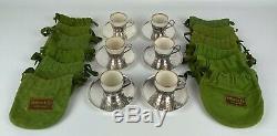 Antique 1909 Sterling Tiffany & Co Demitasse Cups and Saucers Set of 6 Lenox