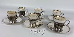 Antique 1909 Sterling Tiffany & Co Demitasse Cups and Saucers Set of 6 Lenox