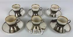 Antique 1909 Sterling Tiffany & Co Demitasse Cups and Saucers Set of 6 Lenox