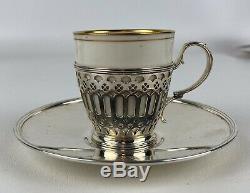 Antique 1909 Sterling Tiffany & Co Demitasse Cups and Saucers Set of 6 Lenox