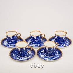 Antique 1920's Aynsley Flow Blue Chinoiserie Demitasse Cup & Saucer Set of 5