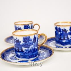 Antique 1920's Aynsley Flow Blue Chinoiserie Demitasse Cup & Saucer Set of 5