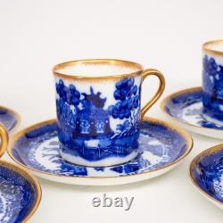 Antique 1920's Aynsley Flow Blue Chinoiserie Demitasse Cup & Saucer Set of 5