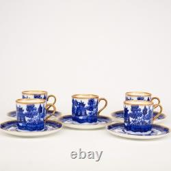 Antique 1920's Aynsley Flow Blue Chinoiserie Demitasse Cup & Saucer Set of 5