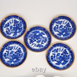 Antique 1920's Aynsley Flow Blue Chinoiserie Demitasse Cup & Saucer Set of 5