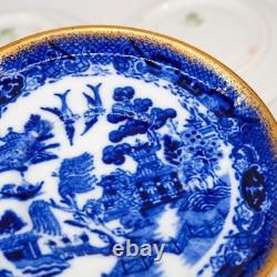 Antique 1920's Aynsley Flow Blue Chinoiserie Demitasse Cup & Saucer Set of 5