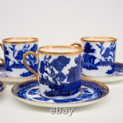 Antique 1920's Aynsley Flow Blue Chinoiserie Demitasse Cup & Saucer Set of 5