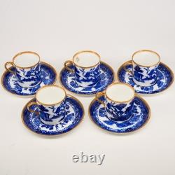 Antique 1920's Aynsley Flow Blue Chinoiserie Demitasse Cup & Saucer Set of 5