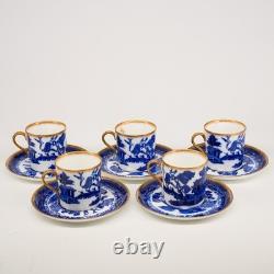 Antique 1920's Aynsley Flow Blue Chinoiserie Demitasse Cup & Saucer Set of 5