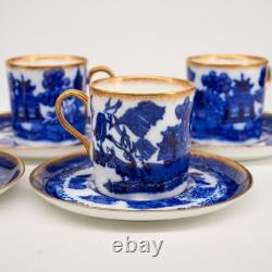 Antique 1920's Aynsley Flow Blue Chinoiserie Demitasse Cup & Saucer Set of 5