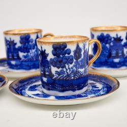 Antique 1920's Aynsley Flow Blue Chinoiserie Demitasse Cup & Saucer Set of 5