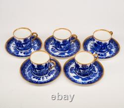 Antique 1920's Aynsley Flow Blue Chinoiserie Demitasse Cup & Saucer Set of 5