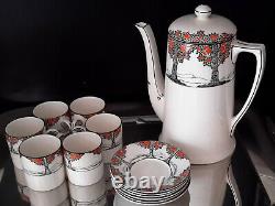 Antique 1920s Crown Ducal ORANGE TREE Coffee Pot/Six Demitasse Cups/Saucers