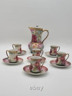 Antique 19th C C. S. Prussia Handpainted Demitasse Set 6 Cups Saucers Coffee Pot