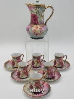 Antique 19th C C. S. Prussia Handpainted Demitasse Set 6 Cups Saucers Coffee Pot
