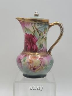 Antique 19th C C. S. Prussia Handpainted Demitasse Set 6 Cups Saucers Coffee Pot