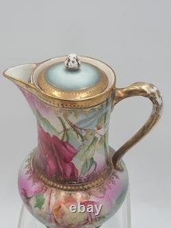 Antique 19th C C. S. Prussia Handpainted Demitasse Set 6 Cups Saucers Coffee Pot