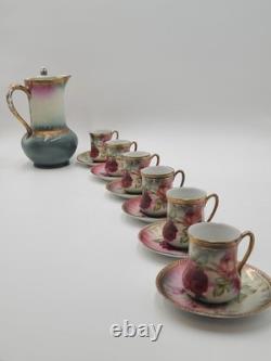 Antique 19th C C. S. Prussia Handpainted Demitasse Set 6 Cups Saucers Coffee Pot