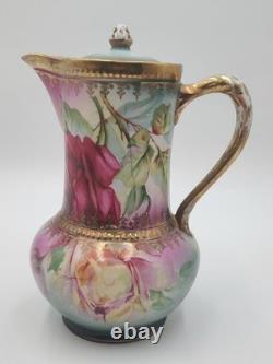 Antique 19th C C. S. Prussia Handpainted Demitasse Set 6 Cups Saucers Coffee Pot