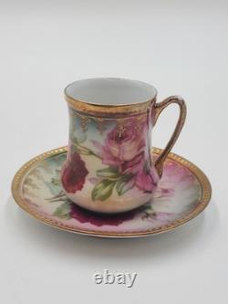 Antique 19th C C. S. Prussia Handpainted Demitasse Set 6 Cups Saucers Coffee Pot