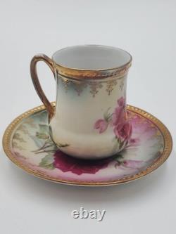 Antique 19th C C. S. Prussia Handpainted Demitasse Set 6 Cups Saucers Coffee Pot