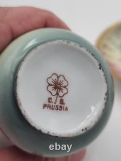 Antique 19th C C. S. Prussia Handpainted Demitasse Set 6 Cups Saucers Coffee Pot