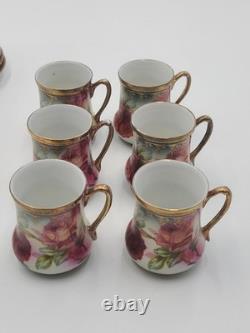 Antique 19th C C. S. Prussia Handpainted Demitasse Set 6 Cups Saucers Coffee Pot