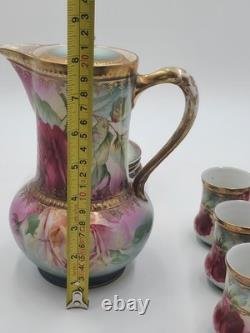 Antique 19th C C. S. Prussia Handpainted Demitasse Set 6 Cups Saucers Coffee Pot