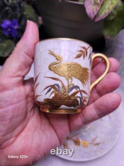 Antique 19th C. Royal Worcester Demitasse Cup/Saucer, Aesthetic, Nesting Cranes