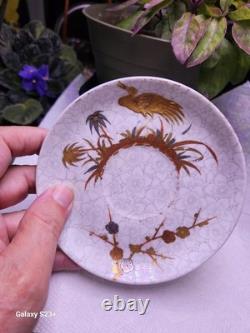 Antique 19th C. Royal Worcester Demitasse Cup/Saucer, Aesthetic, Nesting Cranes