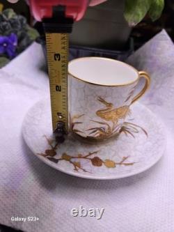 Antique 19th C. Royal Worcester Demitasse Cup/Saucer, Aesthetic, Nesting Cranes