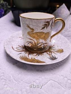 Antique 19th C. Royal Worcester Demitasse Cup/Saucer, Aesthetic, Nesting Cranes