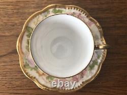 Antique A. K. Limoges Demitasse Cup & Saucer Enameled Roses & Fancy Gold Trim