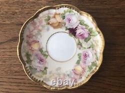 Antique A. K. Limoges Demitasse Cup & Saucer Enameled Roses & Fancy Gold Trim