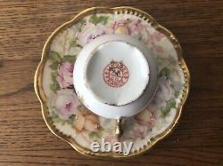 Antique A. K. Limoges Demitasse Cup & Saucer Enameled Roses & Fancy Gold Trim