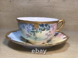 Antique A. K. Limoges Demitasse Cup & Saucer Forget-Me-Nots With Gold Trim