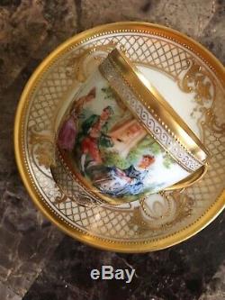 Antique Ambrosius Lamm Demitasse Scenic And Gold Demitasse Cup And Saucer