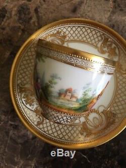 Antique Ambrosius Lamm Demitasse Scenic And Gold Demitasse Cup And Saucer