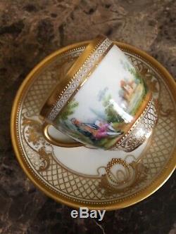 Antique Ambrosius Lamm Demitasse Scenic And Gold Demitasse Cup And Saucer