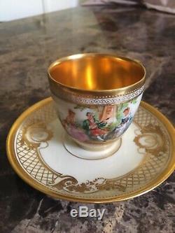 Antique Ambrosius Lamm Demitasse Scenic And Gold Demitasse Cup And Saucer