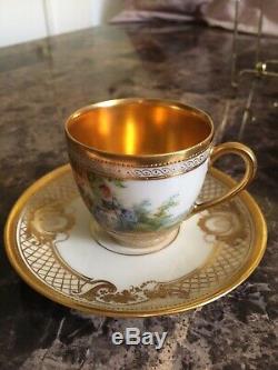 Antique Ambrosius Lamm Demitasse Scenic And Gold Demitasse Cup And Saucer