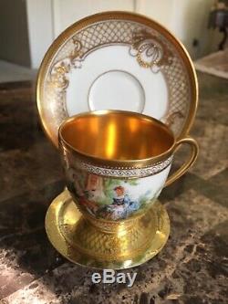 Antique Ambrosius Lamm Demitasse Scenic And Gold Demitasse Cup And Saucer