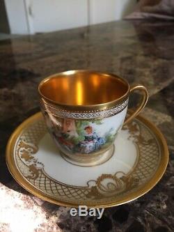 Antique Ambrosius Lamm Demitasse Scenic And Gold Demitasse Cup And Saucer